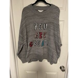 Terra & Sky Gray Pull Over‎ Sweater With Glitter Message Size 3X